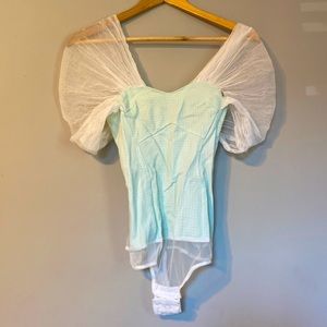 Sheer Puff Sleeve Mint Green Bodysuit
